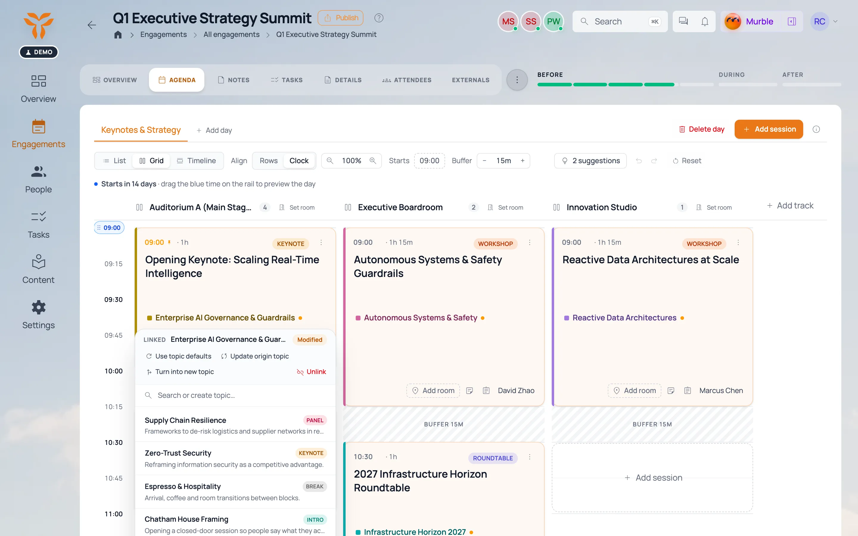 The session’s attached deck, opened from the content library.