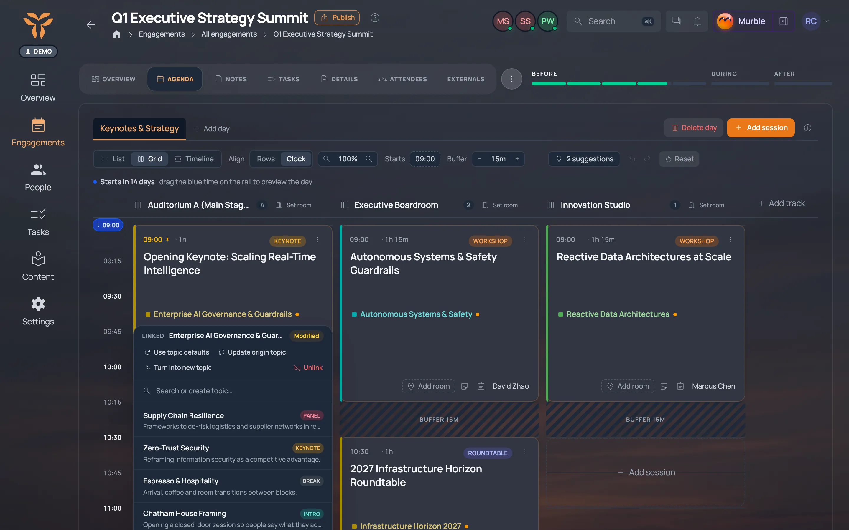 The session’s attached deck, opened from the content library.