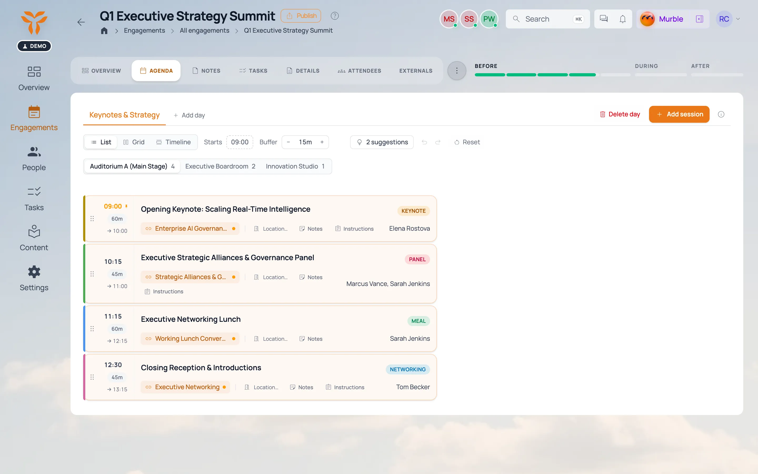 A keynote session with its speaker and the topics linked to it.