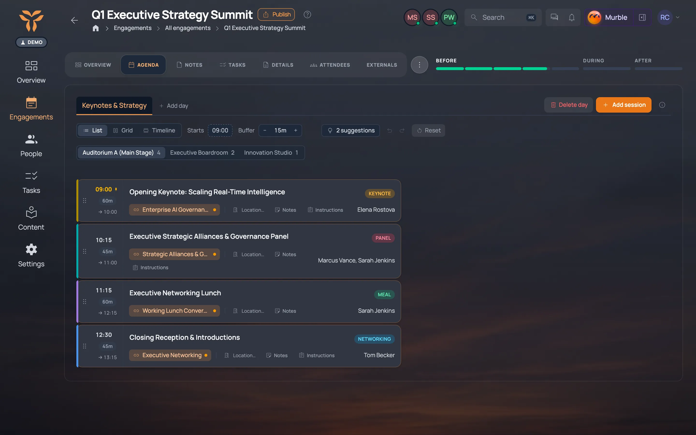 A keynote session with its speaker and the topics linked to it.