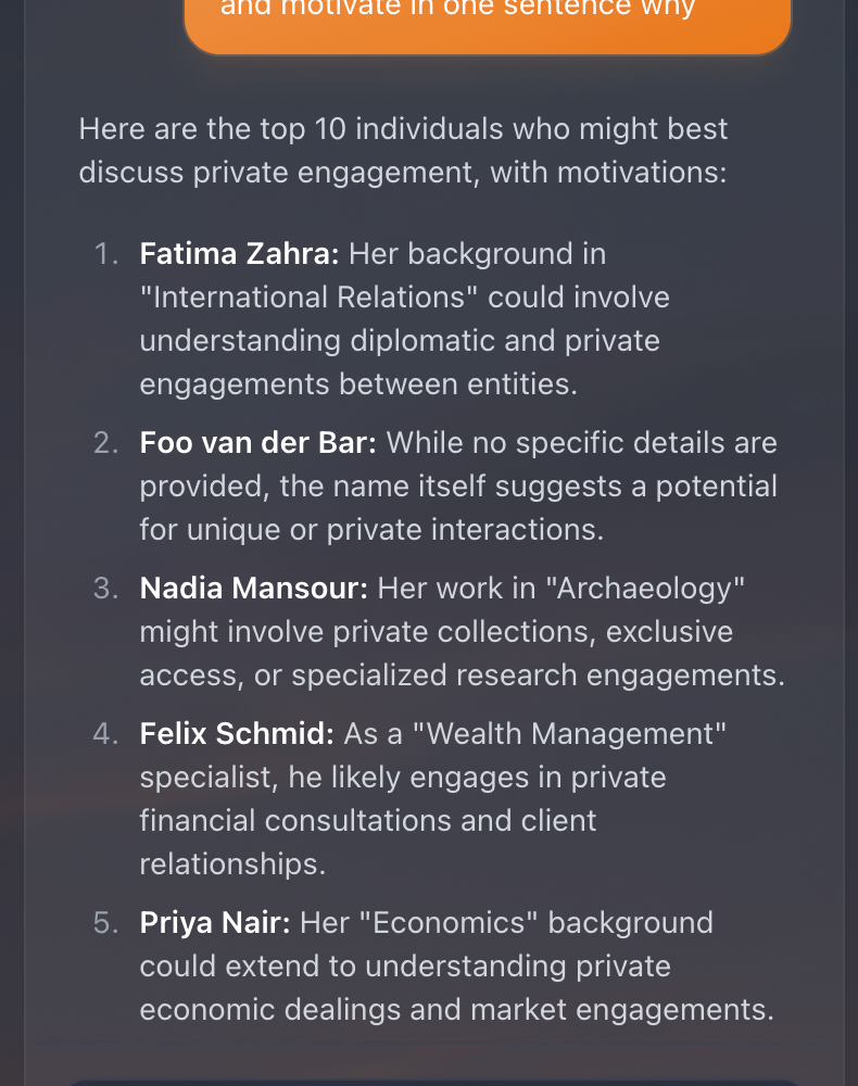 Zazu AI Assistant chat interface showing relationship insights and suggested actions